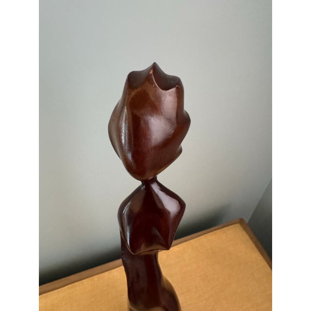 Wood Vintage Biomorphic Two-Tone Hardwood Female Sculpture; Mid-Century Modern, Art Deco, Contrast Sapwood/Heartwood Figurative Abstract Carving For Sale - Image 7 of 12