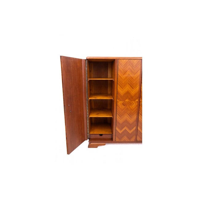 Wood Art Deco Four-Leaf Wardrobe, Poland, 1940s For Sale - Image 7 of 12