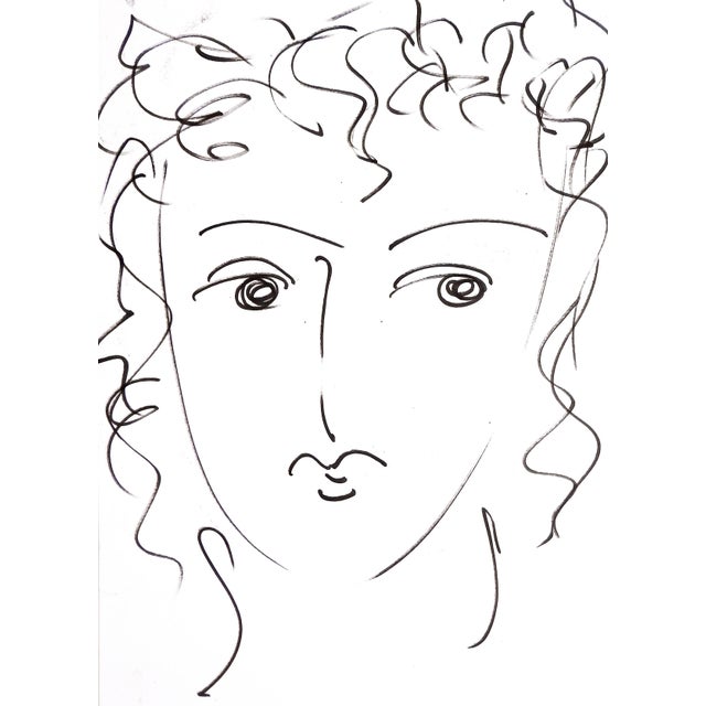 Set of 4 vintage late 20th century pen and ink on paper quick portrait studies drawings in the style of Henri Matisse....