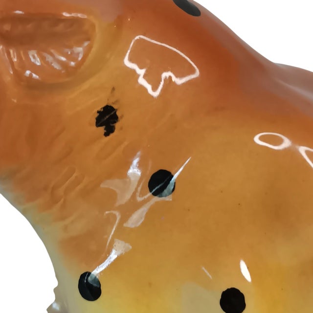 Vintage Ceramic Leopard Cheetah Statue Figurine on Green & Brown Base 12" X 3" X 6" Made in Japan For Sale - Image 9 of 17