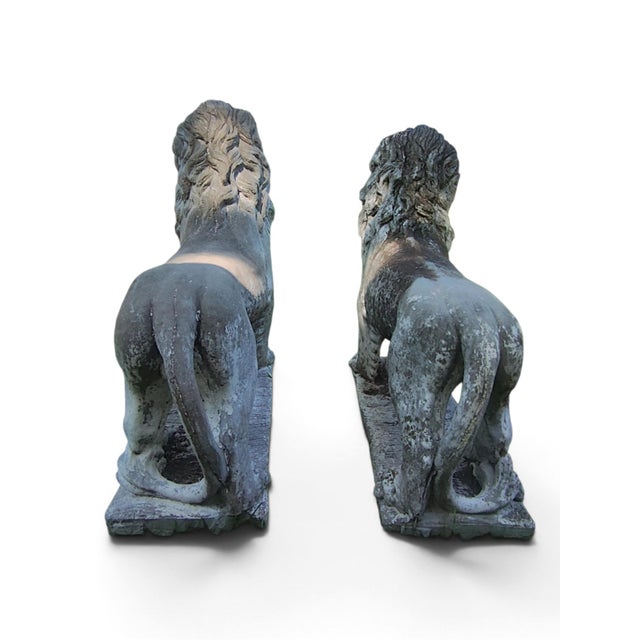 Late 18th Century “Monumental Mid-Century Medici Lion Garden Statues – Pair” For Sale - Image 5 of 5