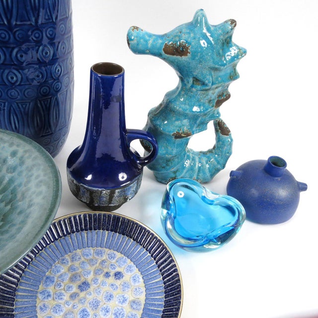 These collection of vintage items is formed by glass and ceramic pieces following a blue pattern. - big ceramic vase...