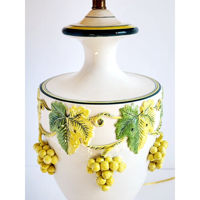 1950s Vintage Mid Century French Provincial Style Vine Grape Motif Porcelain Table Lamp For Sale - Image 5 of 12