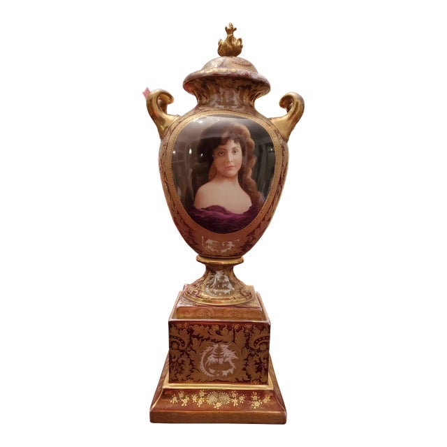 Antique Royal Vienna Gold Painted Palace Urn Girl Portrait For Sale