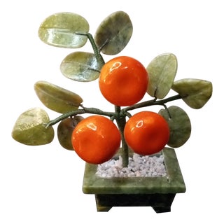 1970s Asian Jade & Agate Orange Blossom Bonsai Fortune Tree For Sale