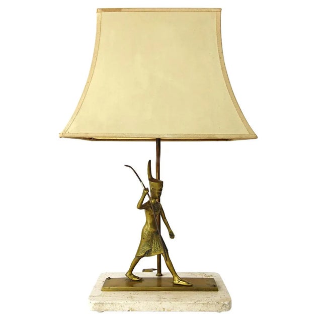 Vintage Neoclassical Marble Foot Table Lamp with Egyptian Warrior For Sale - Image 17 of 17