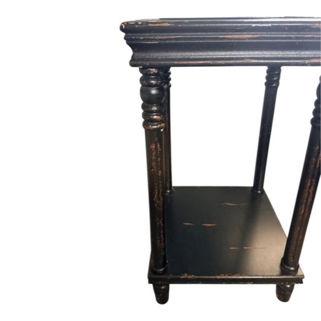 Wood Vintage Black Distressed Wood Two-Tier Side Table With Gallery Top For Sale - Image 7 of 7
