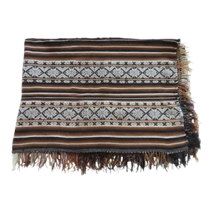 Vintage Brown and Black Stripe Woven Throw with Fringes