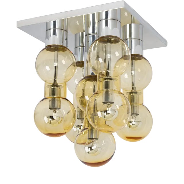 Large Murano Glass Tubes Flush Mount in Chrome by Doria, Germany, 1960s For Sale