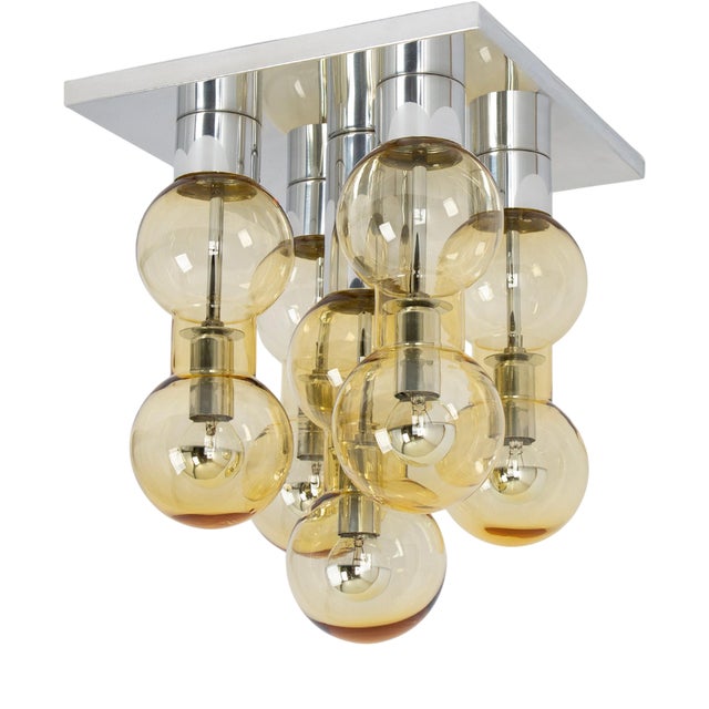 Large Murano Glass Tubes Flushmount Chrome attributed to Doria, Germany, 1960s For Sale