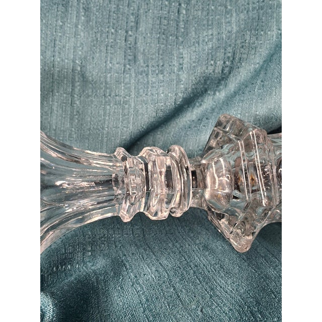 Transparent Antique Sandwich Flint Glass Whale Oil Lamp Ring & Oval Pattern Hex Base C. 1850 For Sale - Image 8 of 11
