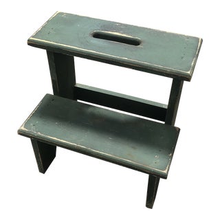 Vintage Rustic Green Farmhouse Step Stool For Sale
