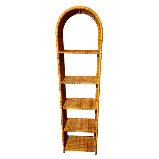 Vintage Arched Top Rattan Etagere For Sale - Image 9 of 9