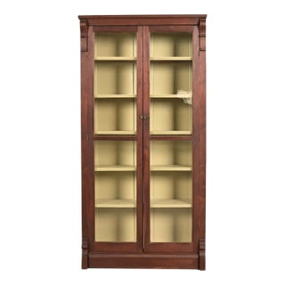 Antique American Empire Carved Walnut Bookcase Cabinet, Circa 1900 For Sale