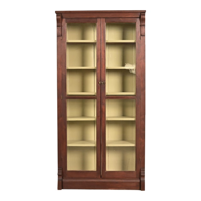 Antique American Empire Carved Walnut Bookcase Cabinet, Circa 1900 For Sale