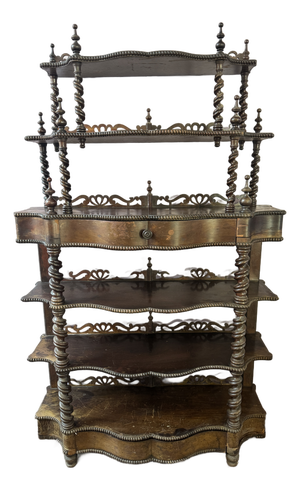 Late 19th Century Victorian Barley Twist Etagere With 2 Drawers and 6 Shelves.