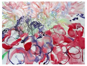 Ingrida Irbe, Pink Flowers at Luxembourg Garden Paris, 2010, Watercolor on Paper