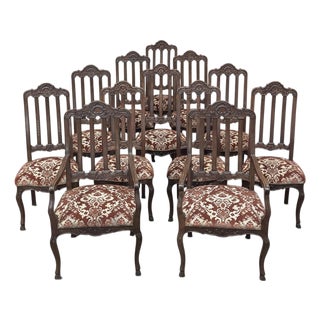 Set of 12 Antique Country French Regence Style Dining Chairs Includes 2 Armchairs For Sale