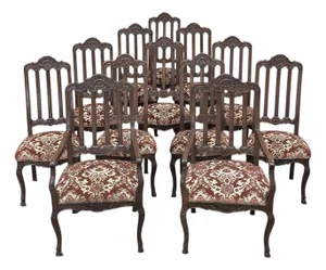 Set of 12 Antique Country French Regence Style Dining Chairs Includes 2 Armchairs