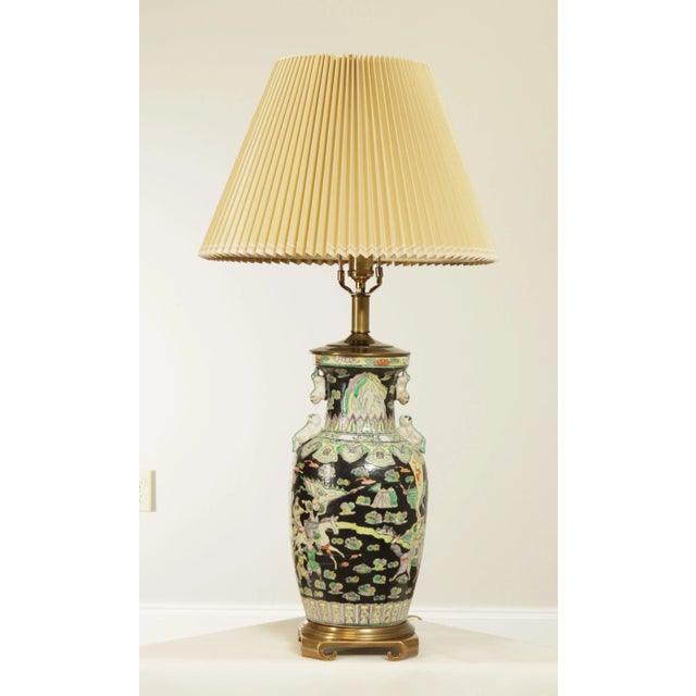 Traditional Remington Asian Pottery Brass Base Table Lamp For Sale - Image 3 of 13