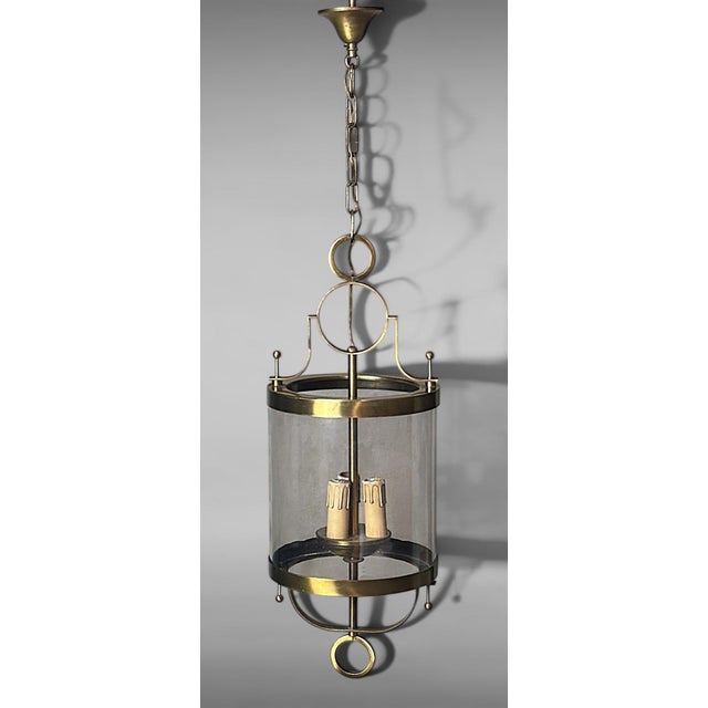 Mid 20th Century Neoclassical French Brass and Blown Glass Lantern For Sale - Image 4 of 18