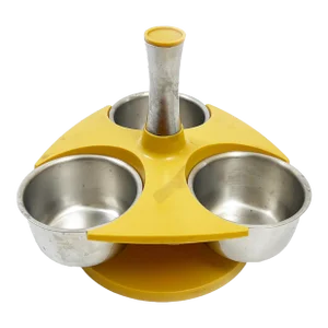 Mid-Century Retro Yellow & Silver Spinning Condiment Dish