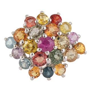 Carat&Her 4.17 Ct Rainbow Sapphire Retro Cluster Ring, Size 8 For Sale
