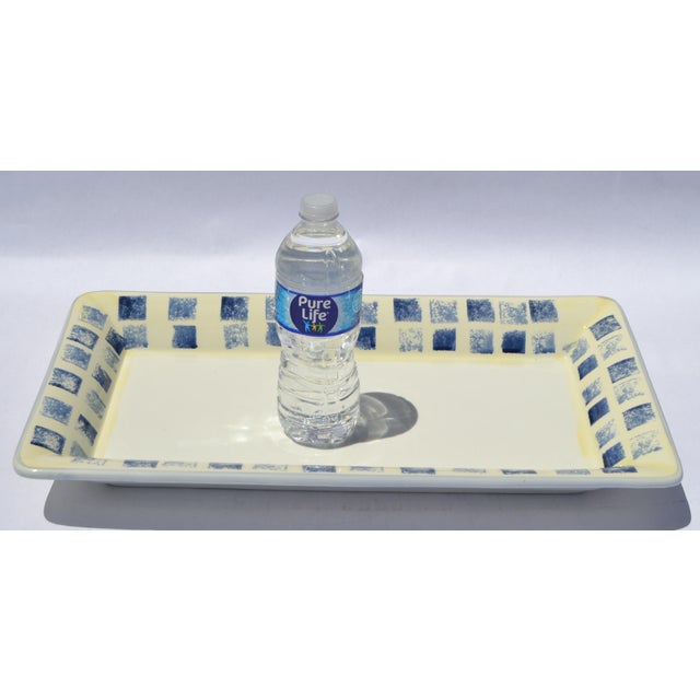 Blue 1980s Dansk Italy Ceramic Glazed Blue Checkered Rectangular Serving Platter For Sale - Image 8 of 16