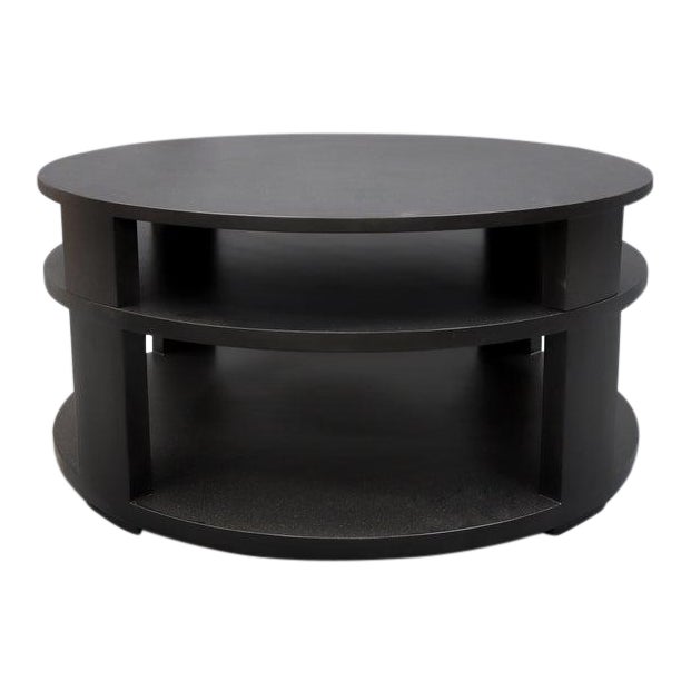 Vintage Circular Wooden Coffee Table in Black Finish For Sale