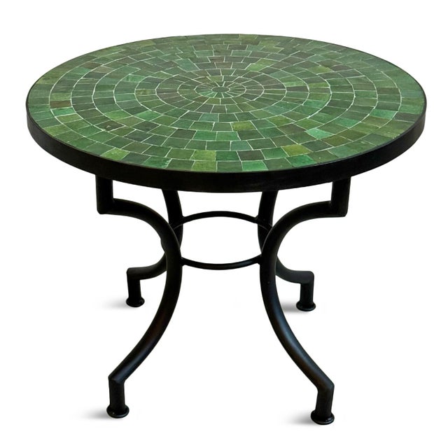 Moroccan Outdoor Round Emerald Green Mosaic Side Table For Sale - Image 3 of 5