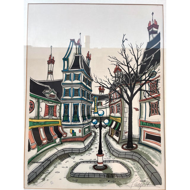 1970s "City Street" Lithography, Framed, Pencil Signed by the Artist. Circa 1970s For Sale - Image 5 of 18