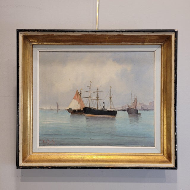 Bernard Van Beek, Kortenhoefs Ships, 1910, Oil on Canvas, Framed For Sale - Image 4 of 18