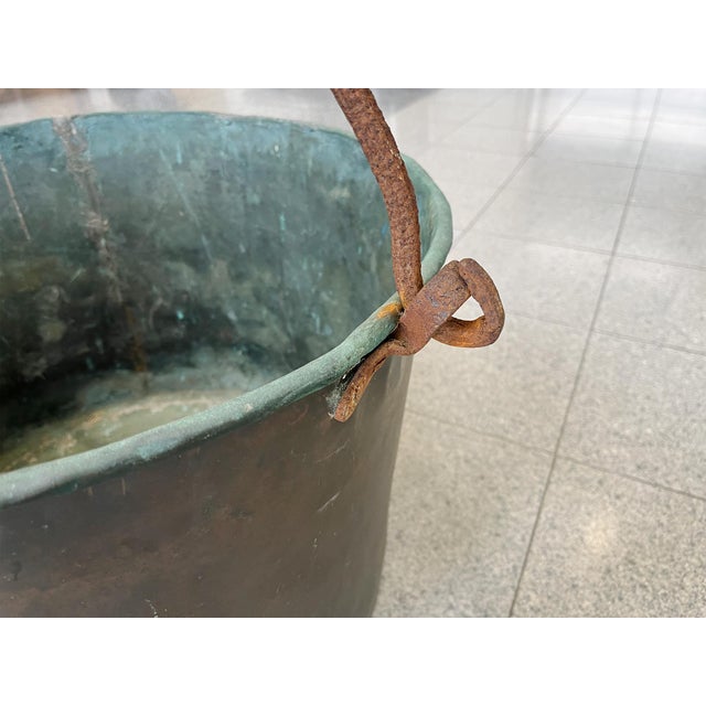Verdigris 19th Century French Country Copper Cauldron With Verdigris Interior For Sale - Image 8 of 9