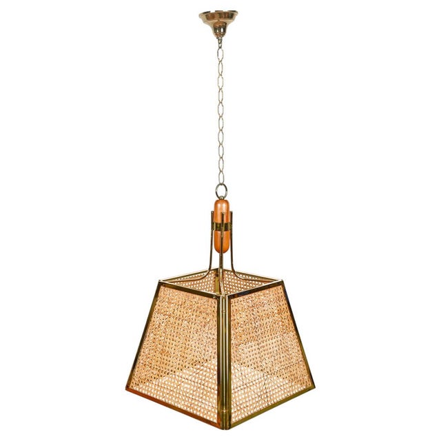 Mid-Century Italian Pendant in Gilt Metal, Straw and Giass, 1970s For Sale - Image 4 of 16