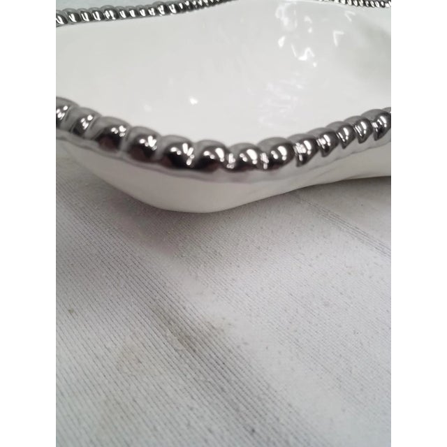 All Porcelain White With Silver Beading Two Section Serving Piece For Sale In Dallas - Image 6 of 8