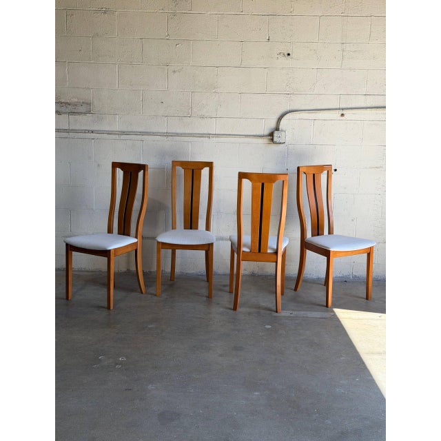 Modern In Style of Skovby Teak High-Back Upholstered Dining Chairs Set of 4 Danish Vintage 1980s For Sale - Image 3 of 9