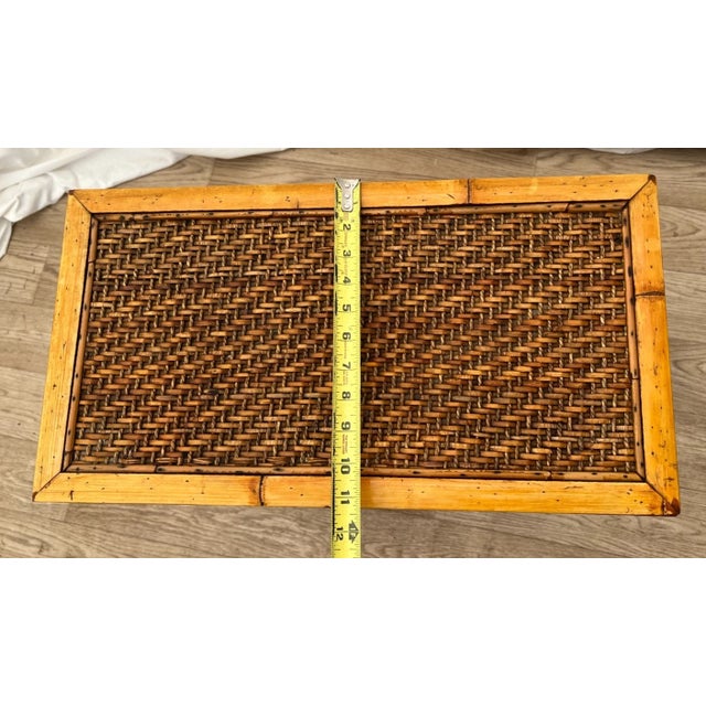 Brown 1960s Mid Century Nightstand Cabinet Double Doors Drawer Wicker and Bamboo Petite Size For Sale - Image 8 of 10