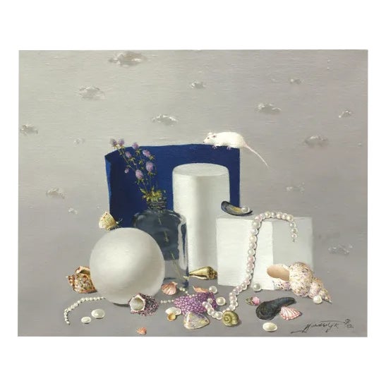 Still Life with a Mouse, Oil on Canvas, 21st Century For Sale