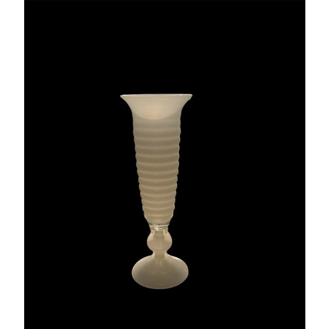 Vintage Venetian Clear Over White Cased Art Glass Ribbed Vase For Sale - Image 4 of 4
