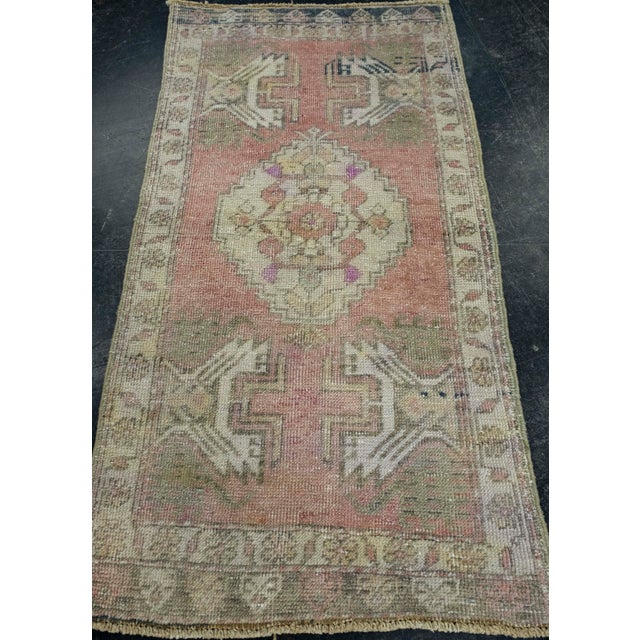 Turkish Mini Rug Oriental Hand Knotted Vintage Rug 1'8" x 3'3" #16616 For Sale In Houston - Image 6 of 8
