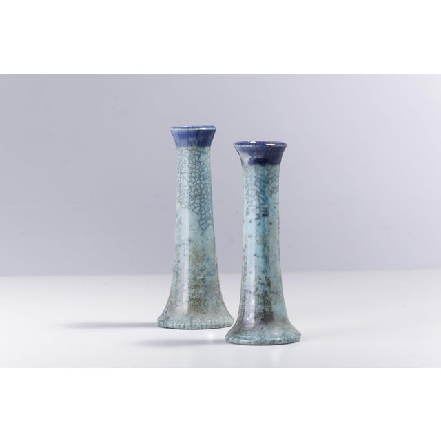 Japanese Stelo Candle Holders in Blue Raku Ceramic from Laab Milano, Set of 2 For Sale - Image 4 of 5