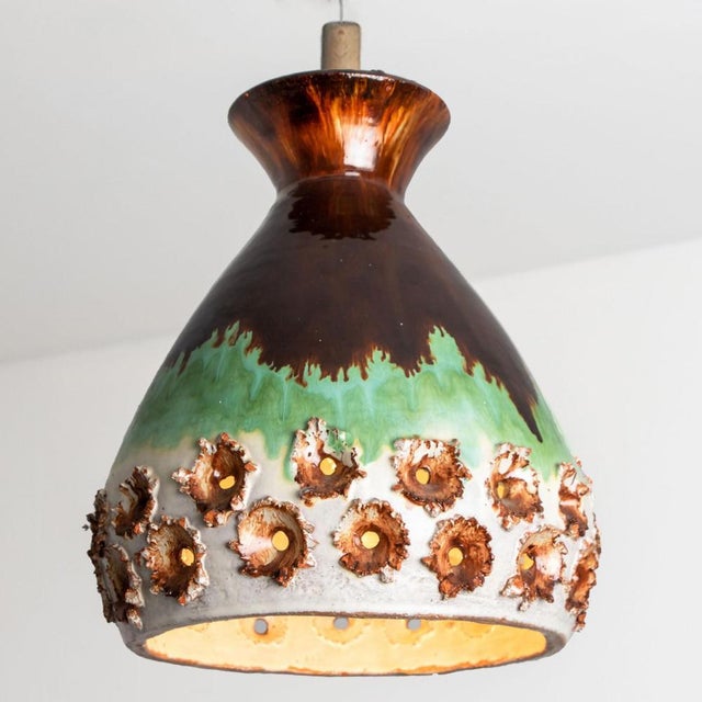 Green and Brown Ceramic Pendant Light, 1970 For Sale - Image 9 of 13