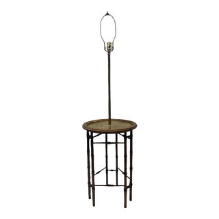 1970s Frederick Cooper Regency Style Asian Flair Faux Bamboo Brass Floor Lamp Table For Sale