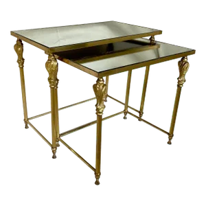 Neo-Classic French Brass Nesting Tables - a Pair