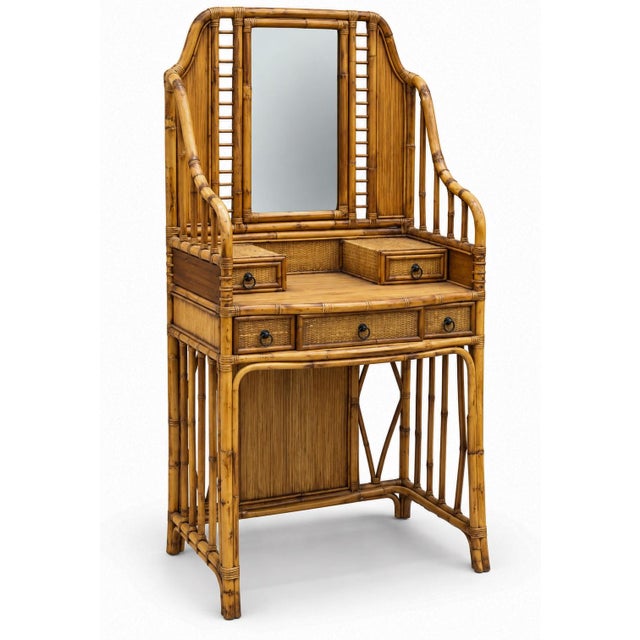 Traditional 20th-C. Bamboo, Wicker, and Rattan Etagere Vanity or Hall Tree by Palecek For Sale - Image 3 of 6