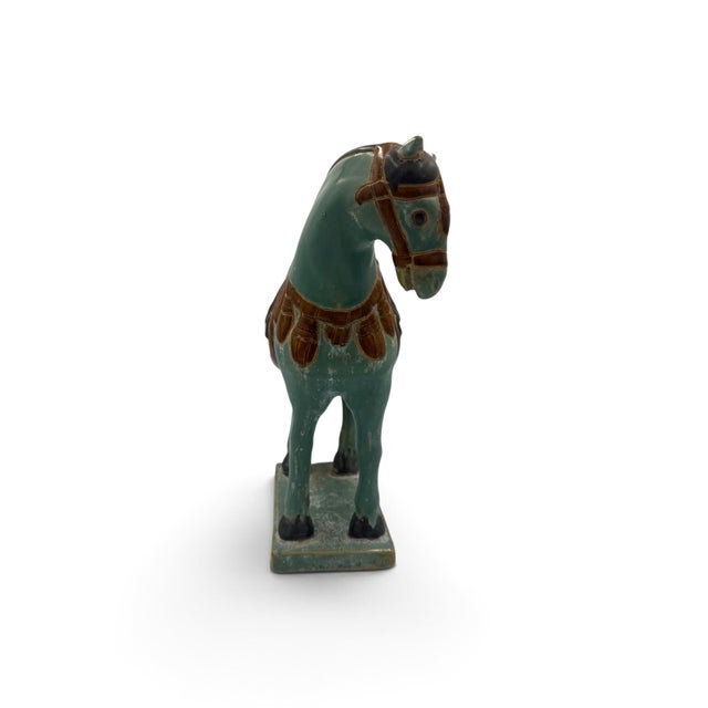 Teal Set of Three Chinese Tang-Style Glazed Ceramic Horse Figures For Sale - Image 8 of 15