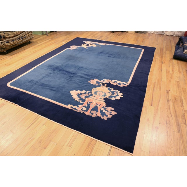 Decorative Antique Blue Chinese Art Deco Nichols Rug, Country of Origin: China, Circa Date: 1920