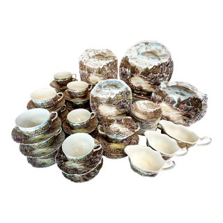 1970s Rustic European Johnson Bros Olde English Countryside Dinnerware Service for 12+ - 102 Pcs Set For Sale