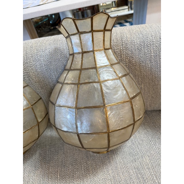 1970s Pair of Capiz Shell and Brass Wall Sconces Large, 1970s For Sale - Image 5 of 10