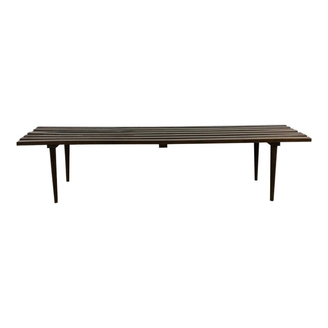 Mid Century Modern Slat Bench Coffee Table With Walnut Finish For Sale